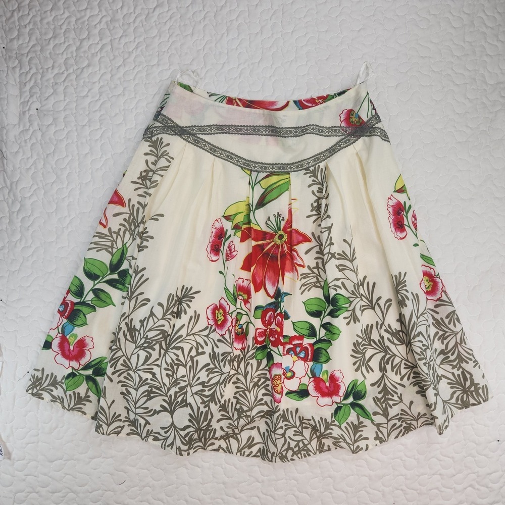 Cotton Skirt Garden Party Floral MIDI Elegant Tropical Preppy LARGE waist 30"